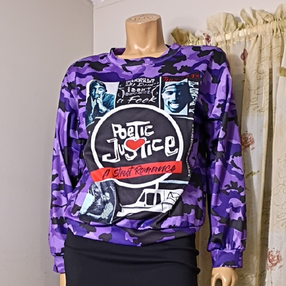 Poetic Justice Purple Graphic Long Sleeve‎ Tee Size L